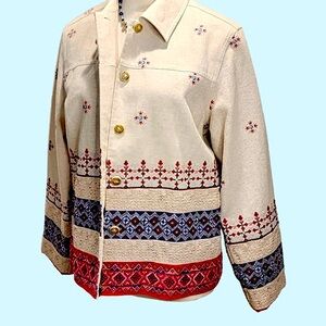 Coldwater Creek Linen Blend Southwestern Embroidered Blazer